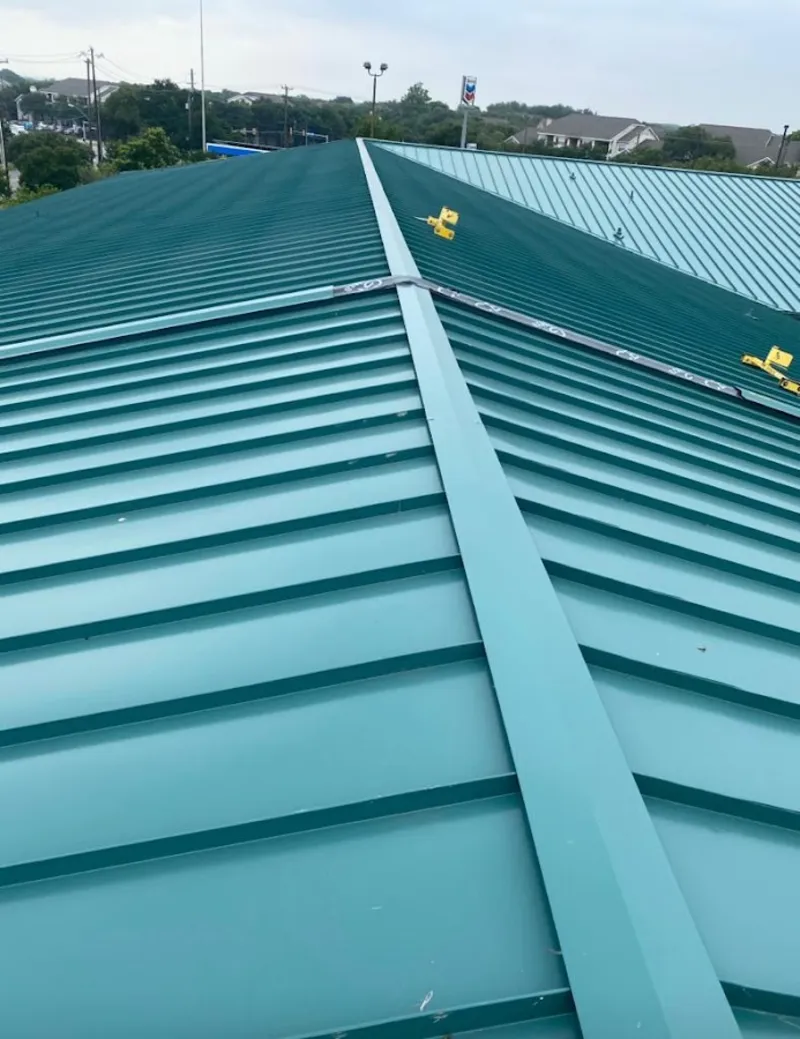 Green commercial metal roof ridge and valley for Metal Roof Repair in Los Alamitos